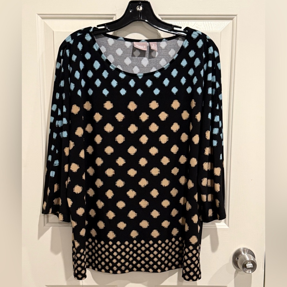Chico's Black and Tan Polka Dot Blouse